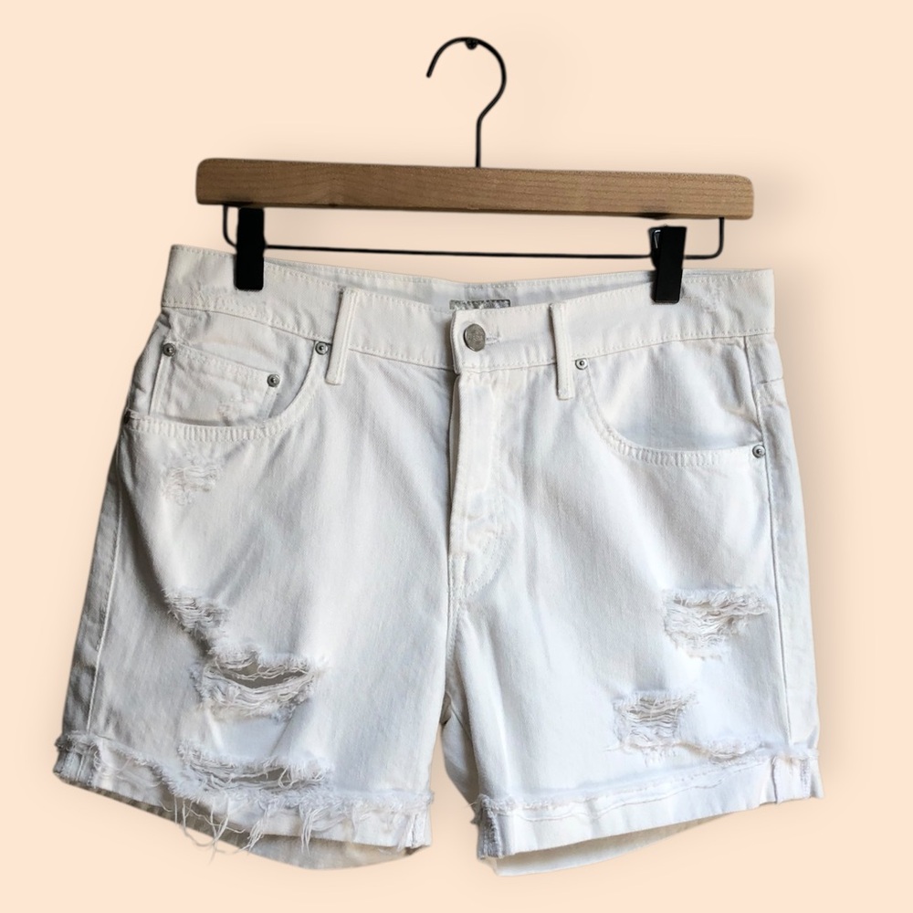 Mother The Loosey Fray Shorts Party Crashers White Designer Denim USA Women’s 25